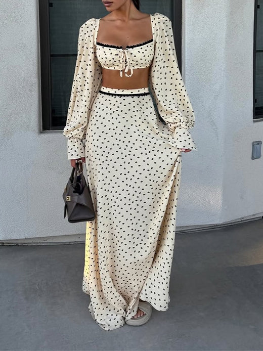 Polka Dot Crop Top & Maxi Skirt Set