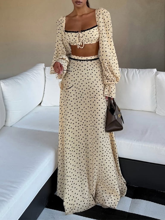 Polka Dot Crop Top & Maxi Skirt Set