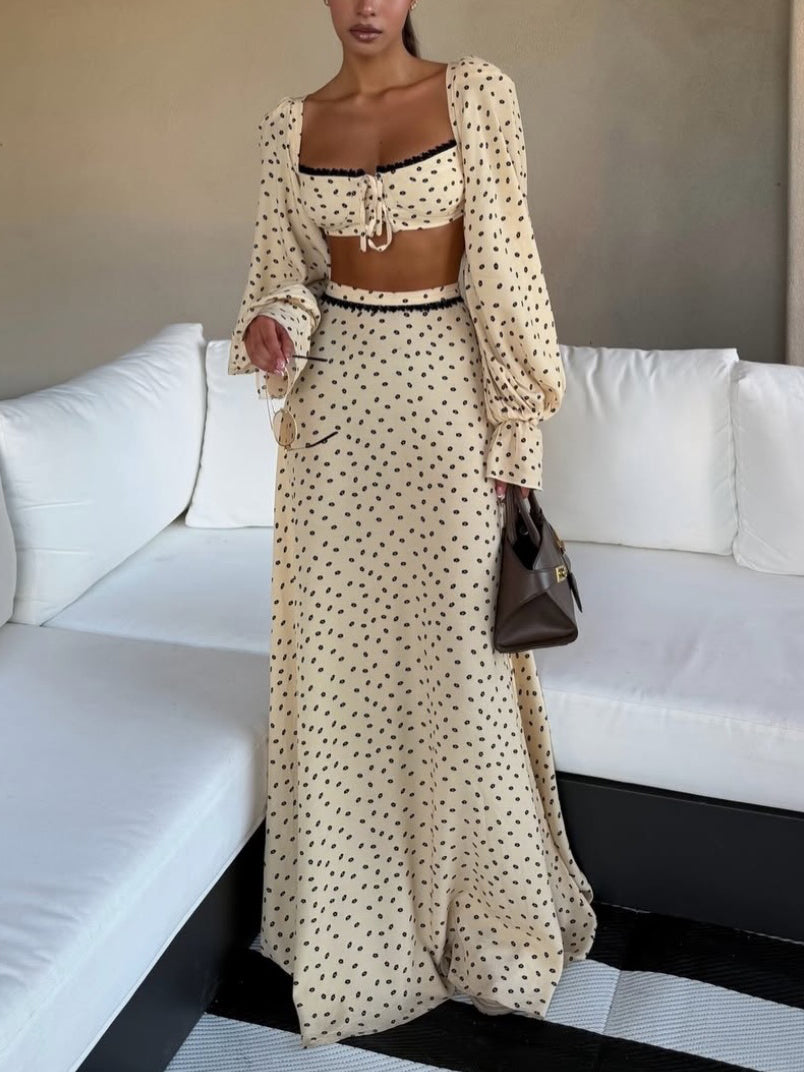 Polka Dot Crop Top & Maxi Skirt Set