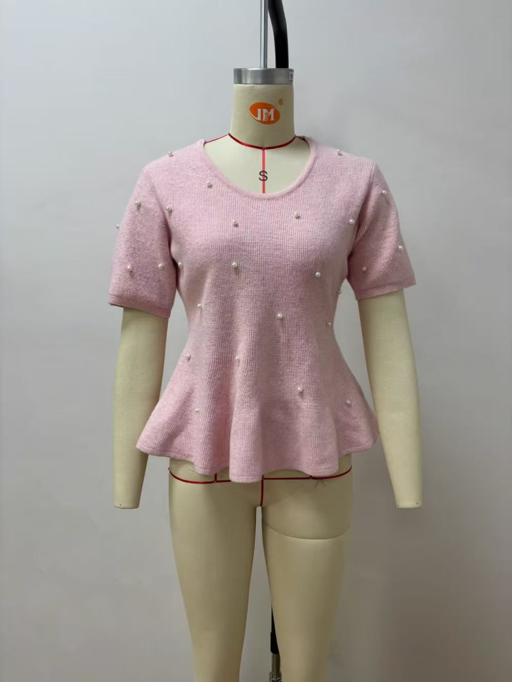 Short-Sleeve Knit Jumper with Pearls