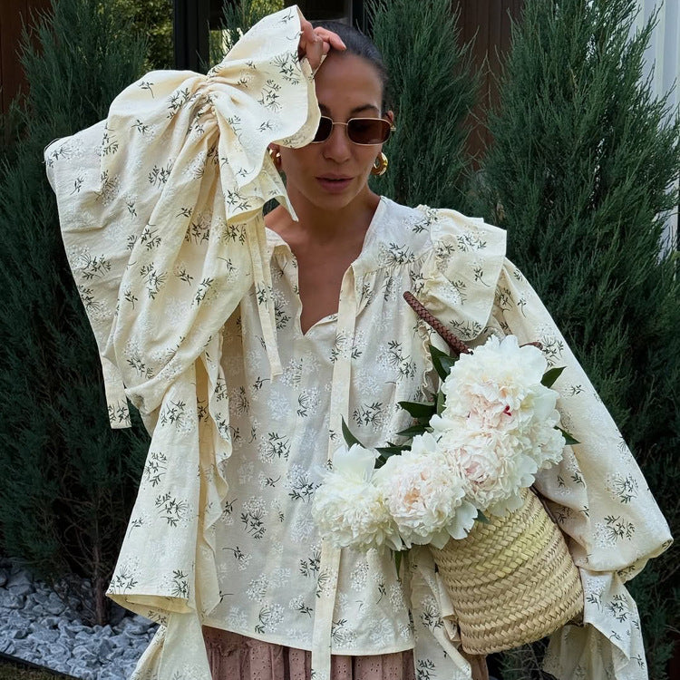 Ditsy Floral Tie-Neck Blouse