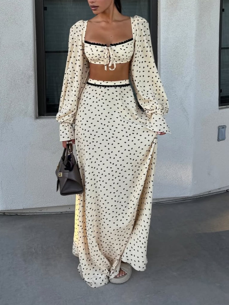 Polka Dot Crop Top & Maxi Skirt Set