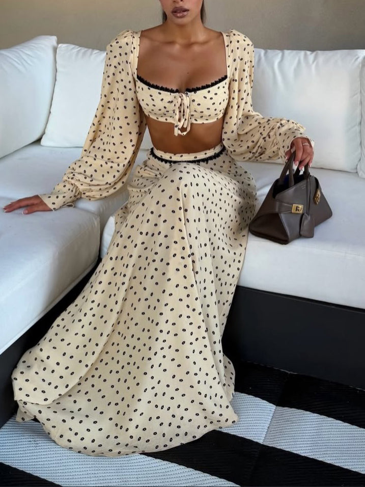 Polka Dot Crop Top & Maxi Skirt Set